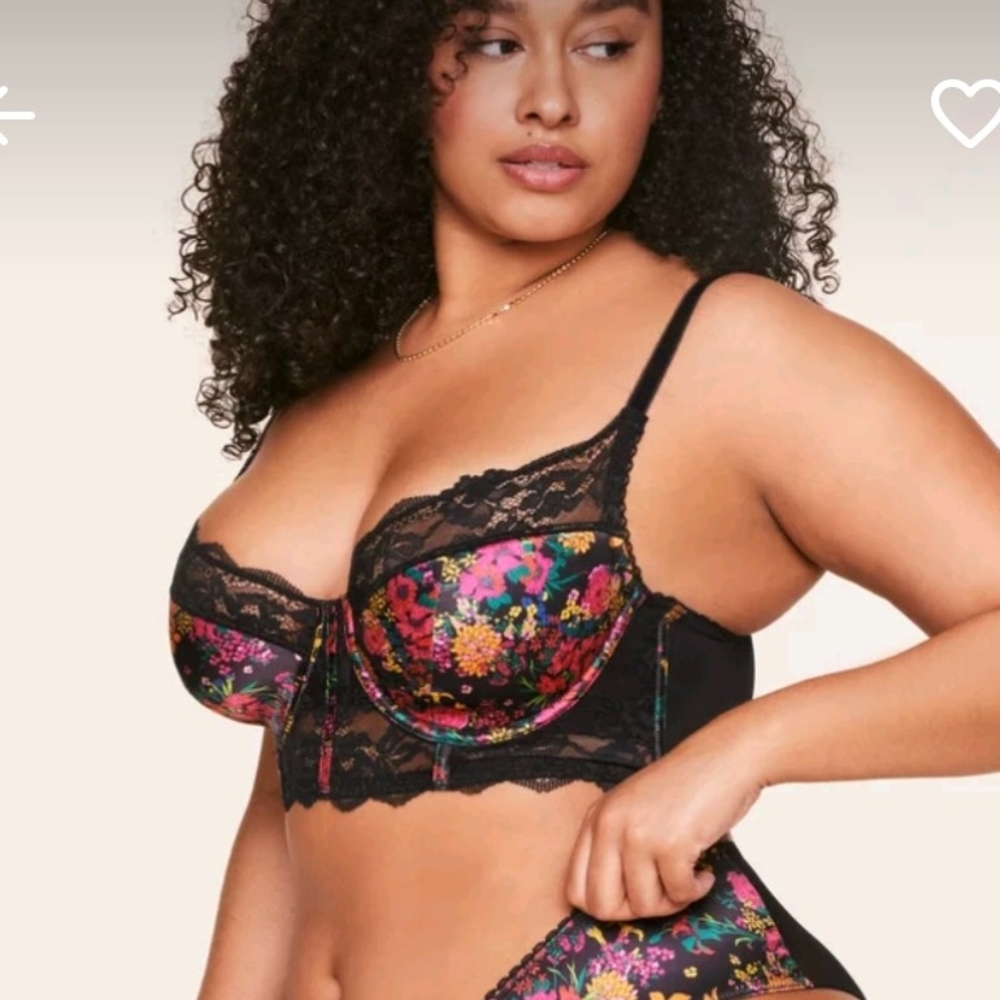 Adore Me 44D Svana Longline Contour Plus Demi  Satin & Lace Bra